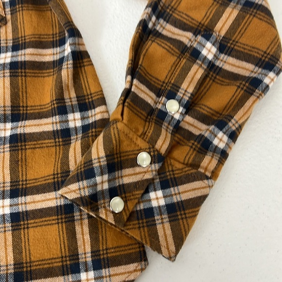 Veronica Beard Sz 10 Barnette Plaid Flannel Pearl Snap Button Down Shirt Gold - Picture 10 of 11